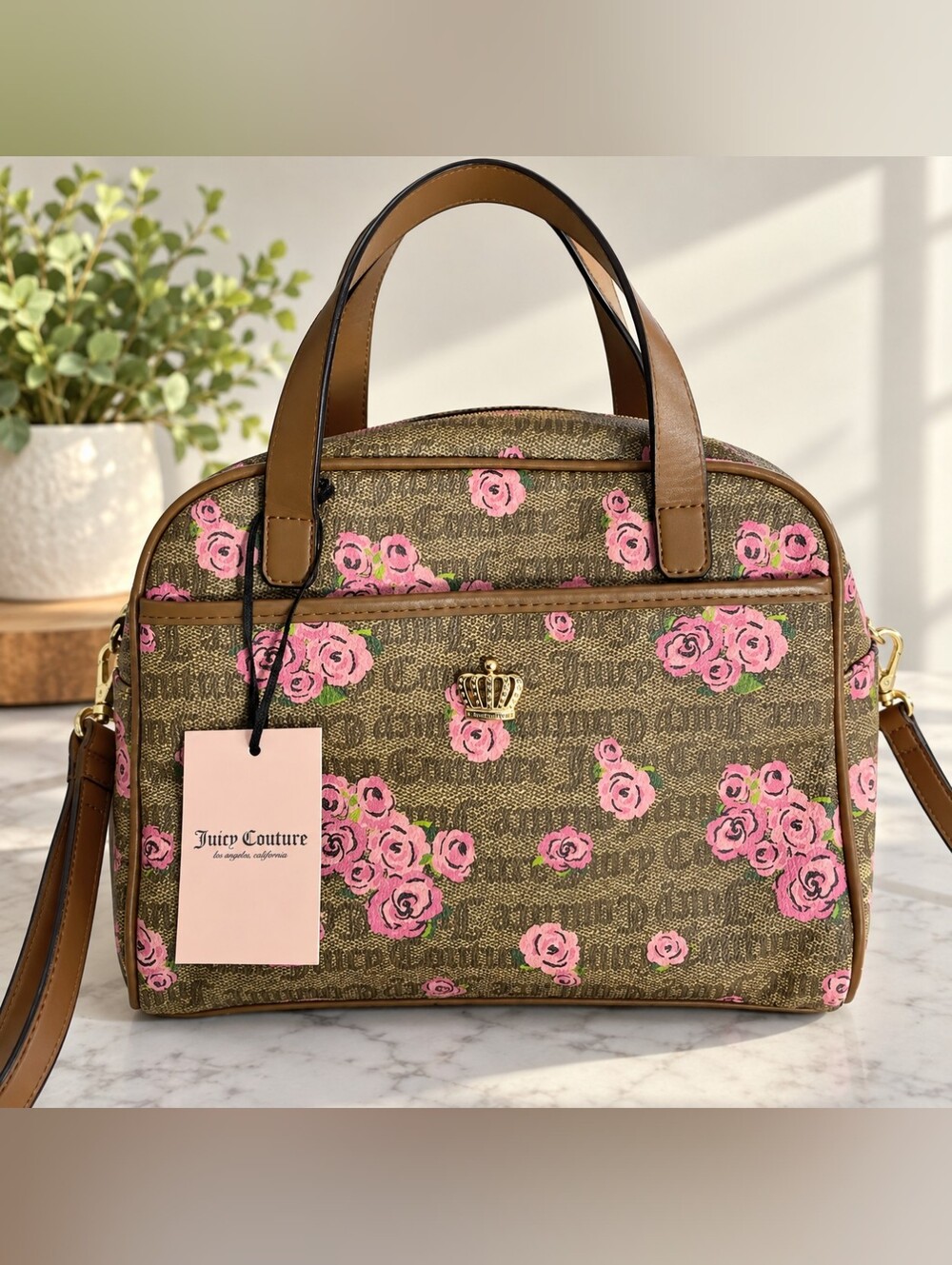 NWT! Juicy Couture Gothic Monogram & Pink Rose Bowler Bag 💖